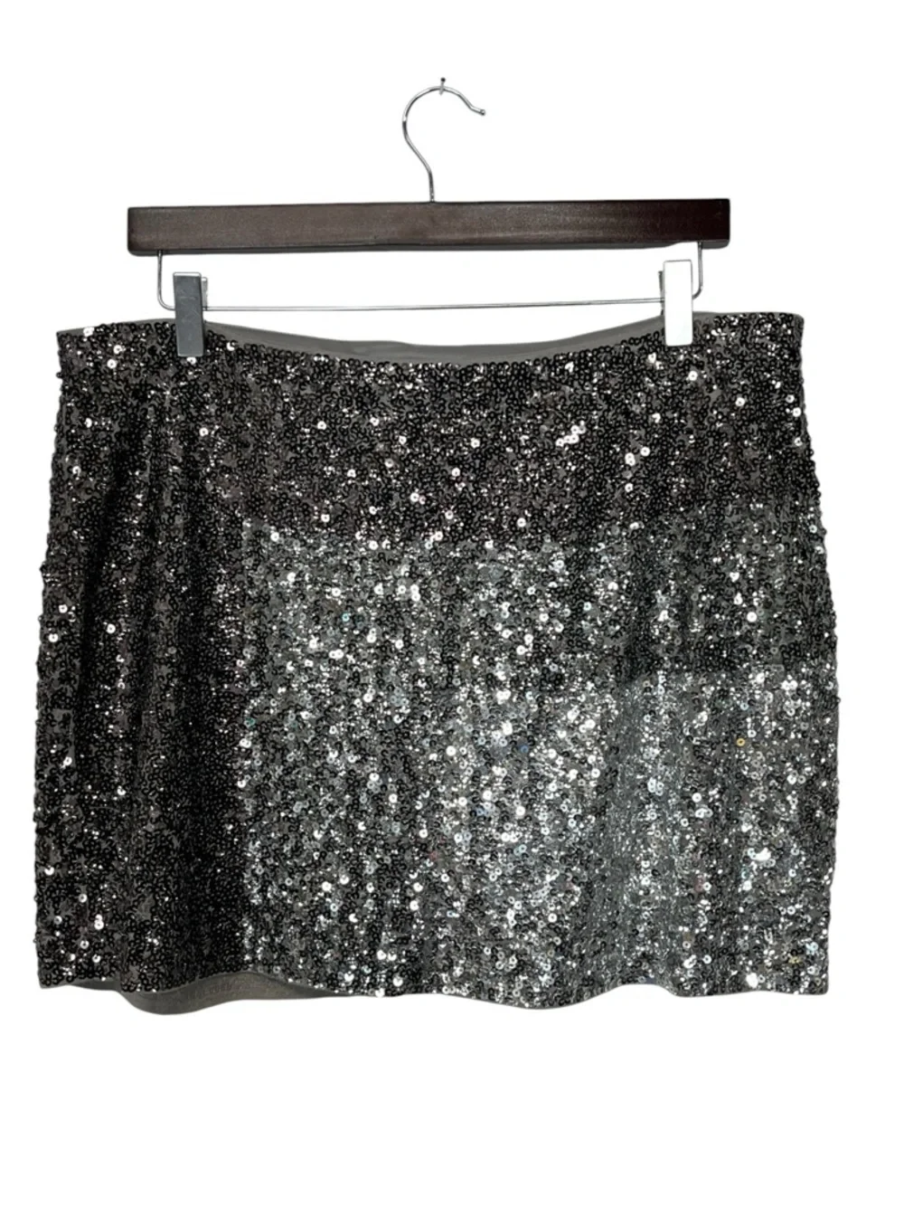 Express | Silver Gray Sequin Color Block Lined Mini Skirt L